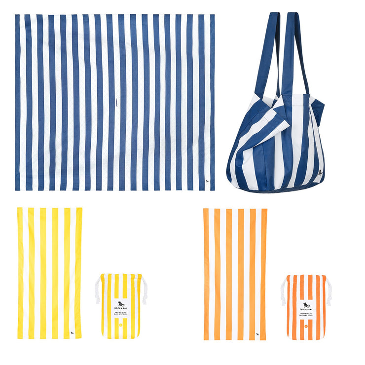 Dock & Bay 2 x Beach Towel + Bag + Picnic Blanket - Whitsunday Blue
