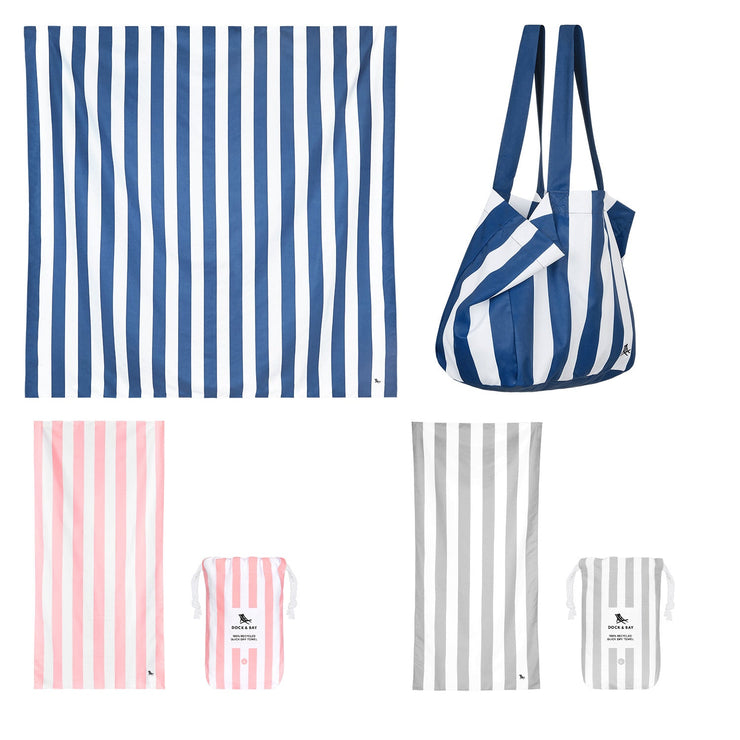 Dock & Bay 2 x Beach Towel + Bag + Jumbo Towel - Set of 4 (A)